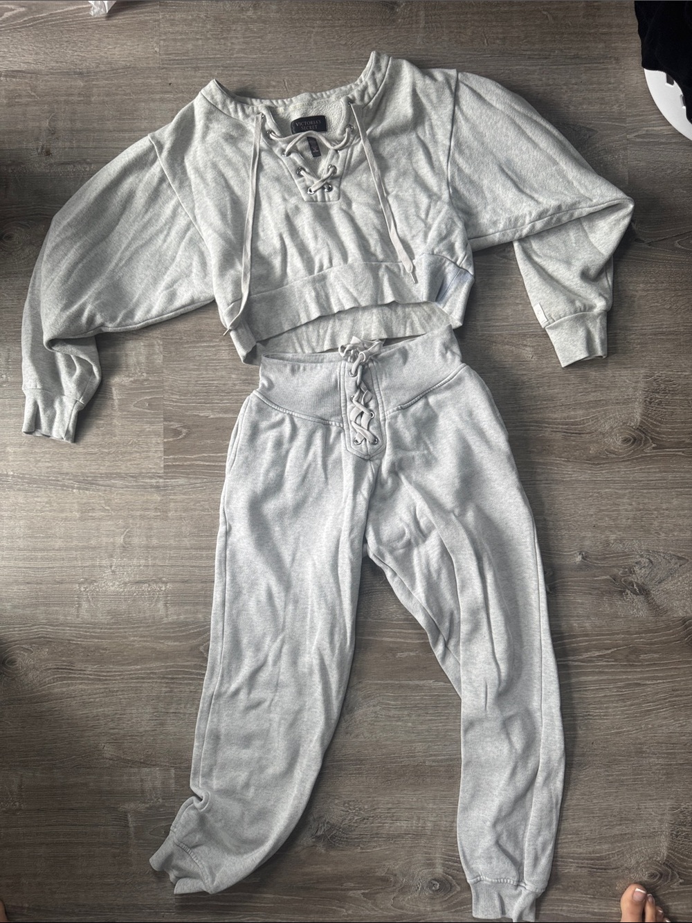 Victorias Secret - Laced Up Grey Joggers and Matching Cropped Sweater